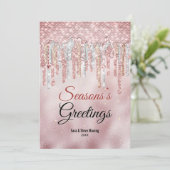Chic Rose Gold Tropfen Weihnachts-Neujahr Gruß Karte (Stehend Vorderseite)