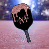 Chic Rose Gold und Black Glitzer Tropfen Monogram Pickleball Schläger