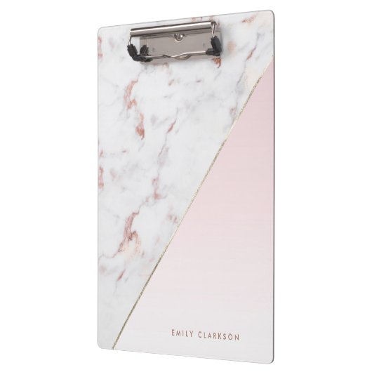 Chic Rose Gold und Weiß Marmor Personalisiert Klemmbrett (Links)