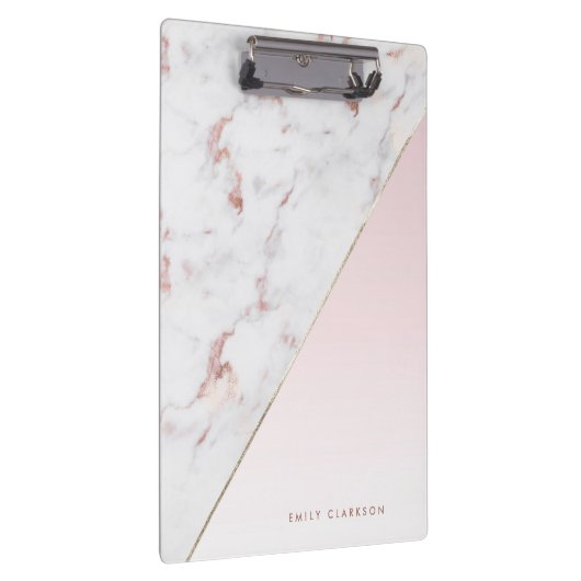Chic Rose Gold und Weiß Marmor Personalisiert Klemmbrett (Rechts)