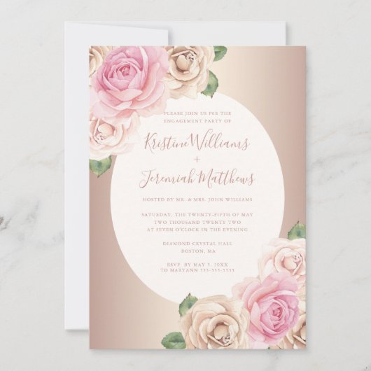 Chic Rose Gold Watercolor Floral Engagement Party Einladung (Vorderseite)