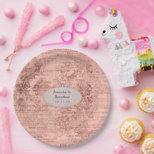 Chic Rose Gold Wedding Pappteller (Party)