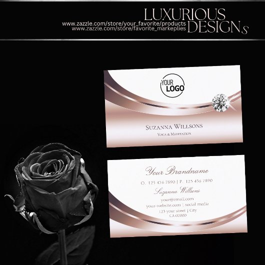 Chic Rose Gold Weiß mit Logo und Funkelnd Diamant Visitenkarte