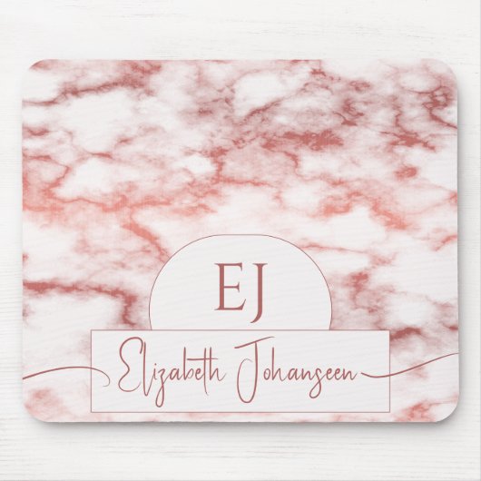 Chic Rose Gold White Marble Script Name Monogram Mousepad (Vorne)