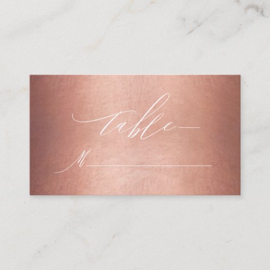 Chic Rose Gold White Script Monogram Wedding Platzkarte (Vorderseite)