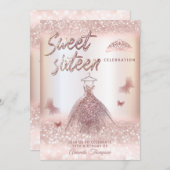 Chic Rose goldglatter Kleid Schmetterling tiara In Einladung (Vorne/Hinten)