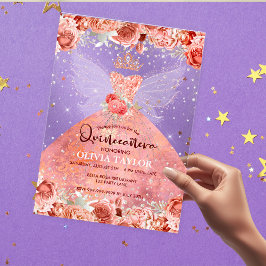 Chic Rose Goldkleid Blütenkleid Quinceanera Acryleinladungen