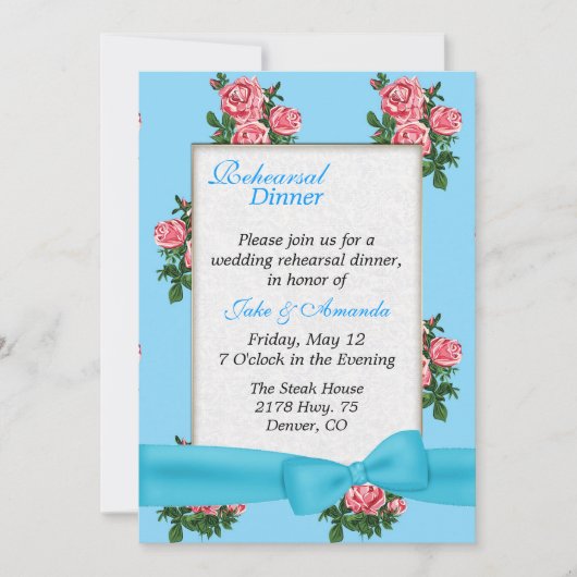 Chic Rose Hochzeit Probe Dinner Einladung (Vorderseite)