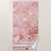 Chic Rose Pink Crystal Monogram Name Marble Agate Strandtuch (Vorderseite)