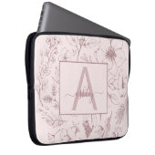 Chic Rose Pink Floral Script Name Monogram Laptopschutzhülle (Vorne Rechts)