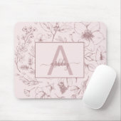 Chic Rose Pink Floral Script Name Monogram Mousepad (Mit Mouse)
