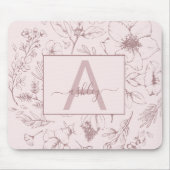 Chic Rose Pink Floral Script Name Monogram Mousepad (Vorne)