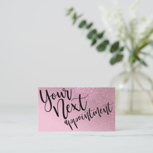 Chic Rose Pink Glitzer Gradient Typografie Terminkarte (Stehend Vorderseite)