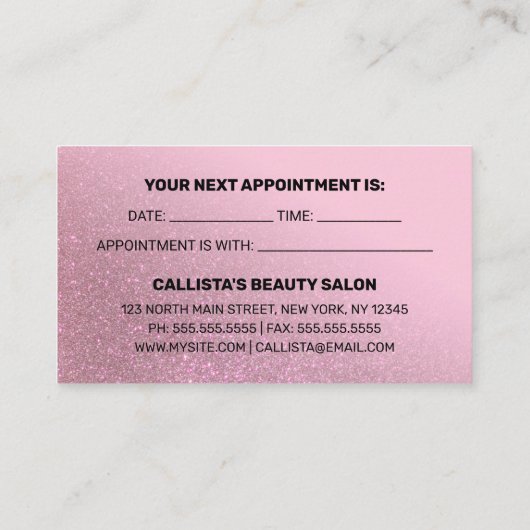 Chic Rose Pink Glitzer Gradient Typografie Terminkarte (Rückseite)