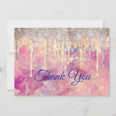 Chic Rose Rosa holografische Tropfen Dankeskarte (Vorderseite)