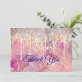 Chic Rose Rosa holografische Tropfen Dankeskarte (Stehend Vorderseite)