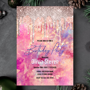 Chic Rose Rosa holografisches Tropfen Einladung