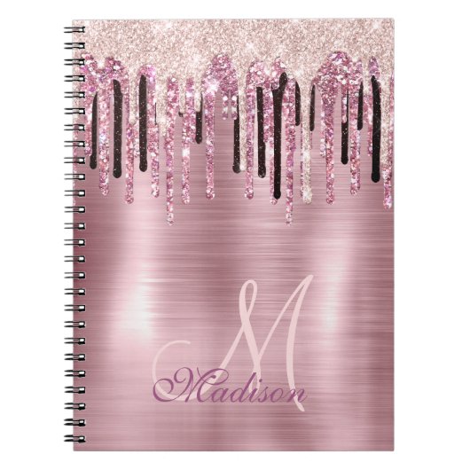 Chic Rose Rosa Tropfen Monogramm Notebook Notizblock (Vorderseite)