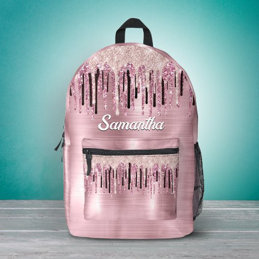 Chic Rose Rosa Tropftinte Monogramm Bedruckter Rucksack