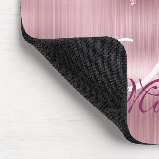 Chic Rose Rosa Tropftinte Monogramm Mousepad (Ecke)