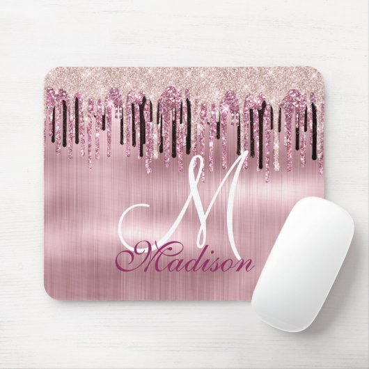 Chic Rose Rosa Tropftinte Monogramm Mousepad (Mit Mouse)