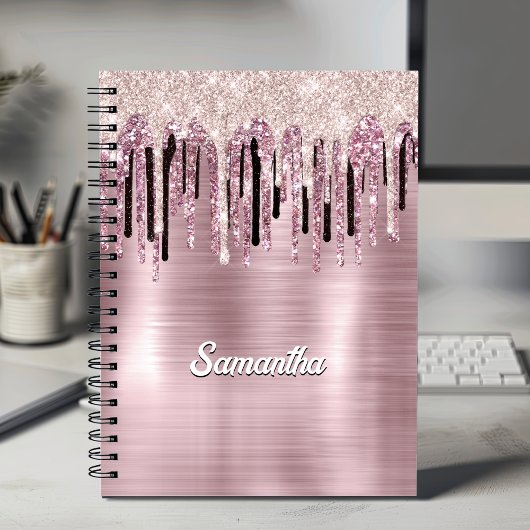 Chic Rose Rosa Tropftinte Monogramm Notizblock