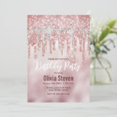 Chic Rose Rose Gold Glitzer Tropfen Monogramm Einladung (Stehend Vorderseite)