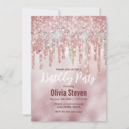Chic Rose Rose Gold Glitzer Tropfen Monogramm Einladung