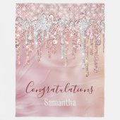 Chic Rose Rose Gold Glitzer Tropfen Monogramm Fleecedecke (Vorderseite)