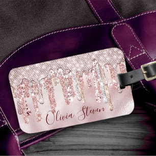 Chic Rose Rose Gold Glitzer Tropfen Monogramm Gepäckanhänger