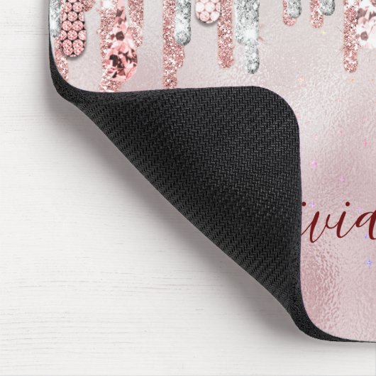 Chic Rose Rose Gold Glitzer Tropfen Monogramm Mousepad (Ecke)