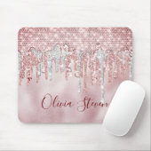 Chic Rose Rose Gold Glitzer Tropfen Monogramm Mousepad (Mit Mouse)
