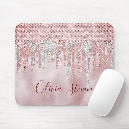 Chic Rose Rose Gold Glitzer Tropfen Monogramm Mousepad (Mit Mouse)