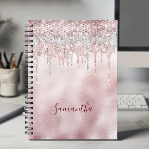Chic Rose Rose Gold Glitzer Tropfen Monogramm Notizblock