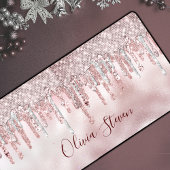 Chic Rose Rose Gold Glitzer Tropfen Monogramm Schreibtischunterlage