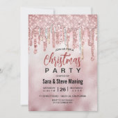 Chic Rose rot Gold Glitzer Tropfen Weihnachten Einladung (Vorderseite)