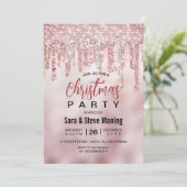 Chic Rose rot Gold Glitzer Tropfen Weihnachten Einladung (Stehend Vorderseite)