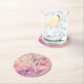 Chic Rose rot Rosa Glitzer Tropfen Monogramm Quadr Runder Pappuntersetzer (Vor Ort)