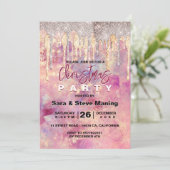 Chic Rose rot Rosa holografische Tropfen Weihnacht Einladung (Stehend Vorderseite)