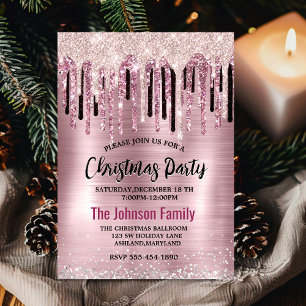 Chic Rose rot Rosa Tropfen Monogramm Weihnachten Einladung