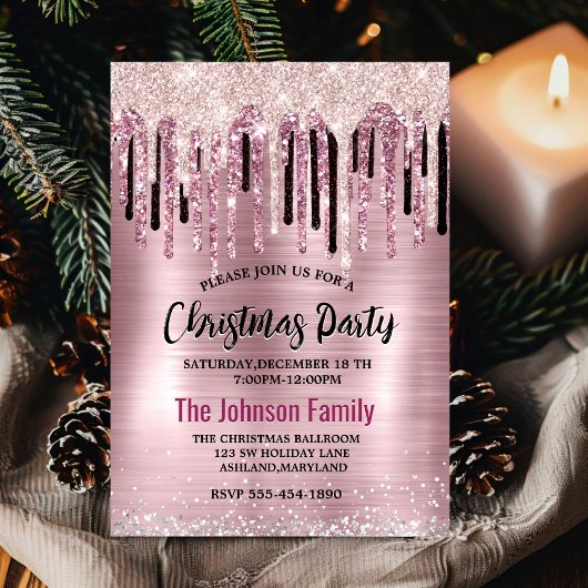 Chic Rose rot Rosa Tropfen Monogramm Weihnachten Einladung