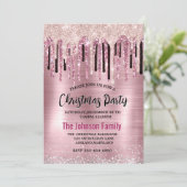 Chic Rose rot Rosa Tropfen Monogramm Weihnachten Einladung (Stehend Vorderseite)