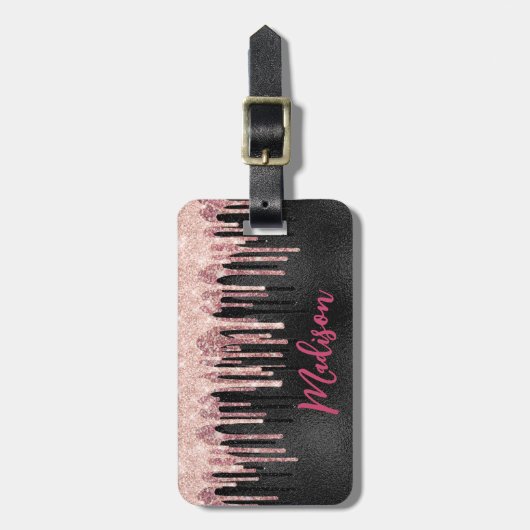 Chic Rose, schwarz tropfen Monogramm Gepäckanhänger (Vorderseite vertikal)