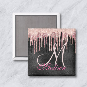 Chic Rose, schwarz tropfen Monogramm Magnet