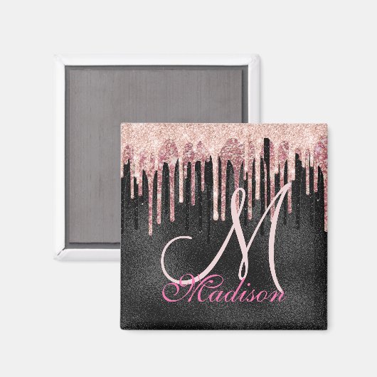 Chic Rose, schwarz tropfen Monogramm Magnet (Vorderseite/Rückseite)