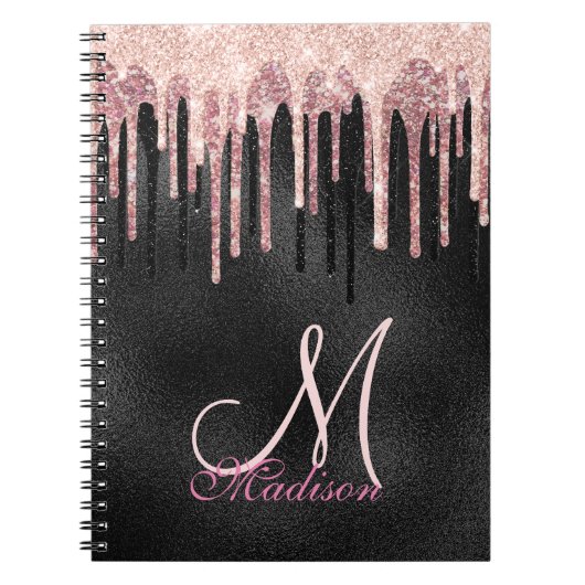 Chic Rose Schwarz Tropfen Monogramm Notebook Notizblock (Vorderseite)