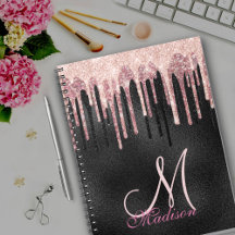 Chic Rose Schwarz Tropfen Monogramm Notebook