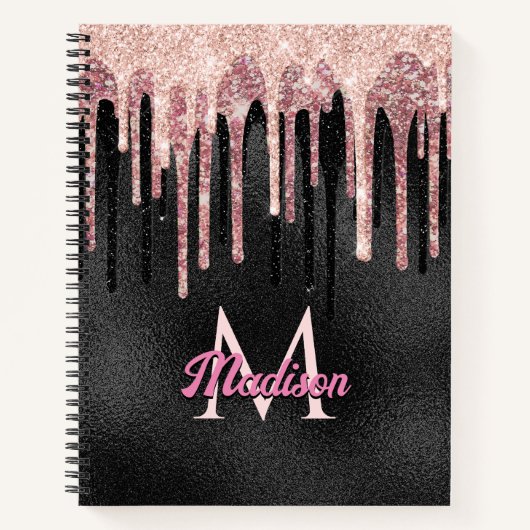 Chic Rose Schwarz Tropfen Monogramm Notebook Notizblock (Vorderseite)