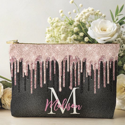Chic Rose Schwarz Tropfen Monogramm Notebook Zubehörtasche