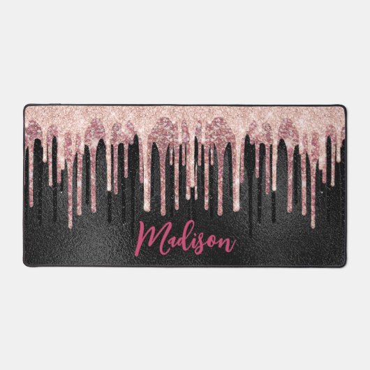 Chic Rose, schwarz tropfen Monogramm Schreibtischunterlage (Vorderseite)